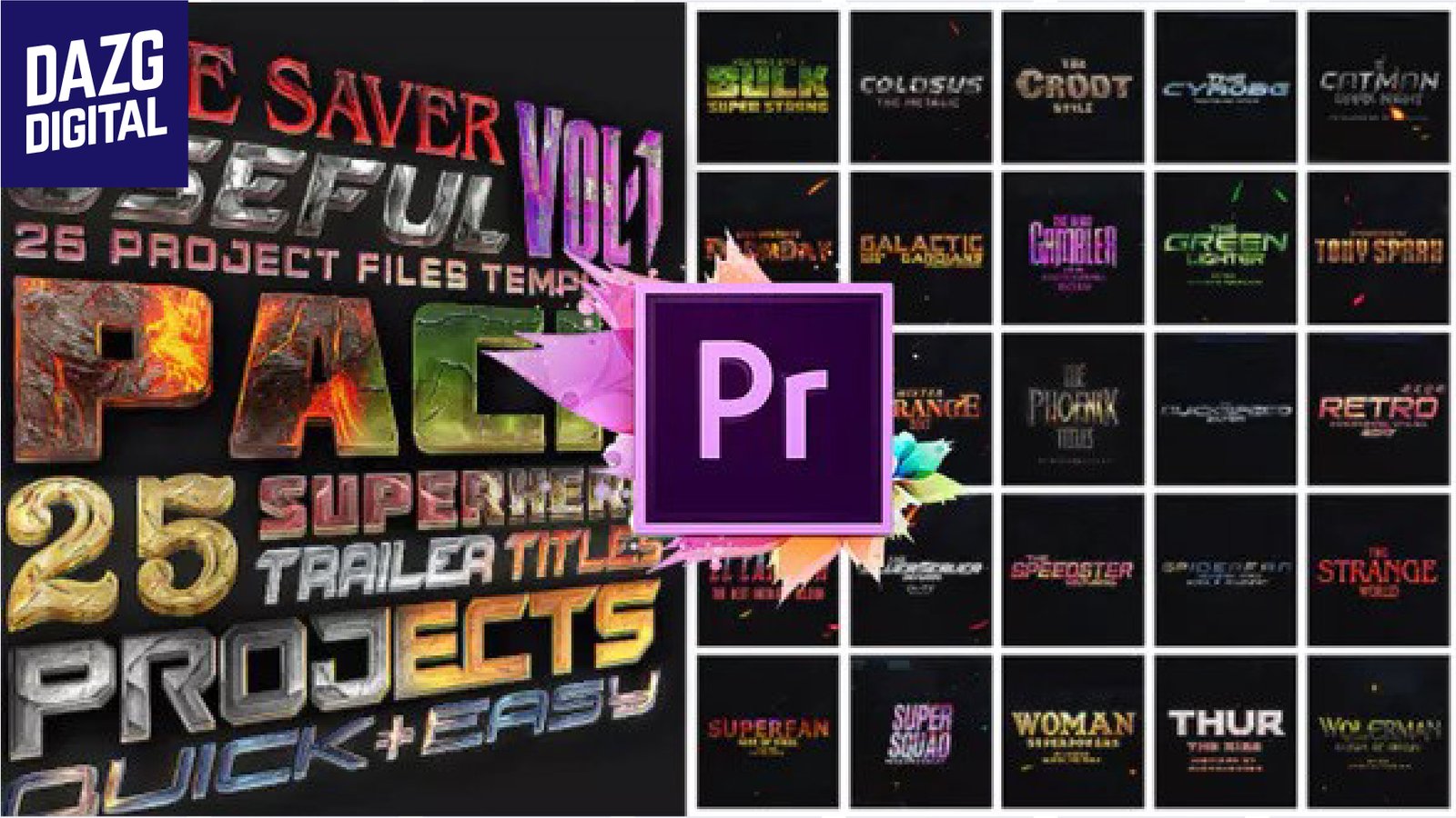 VIDEOHIVE 25 SuperHero Titles Pack For Premiere Pro | Mogrt 22534434