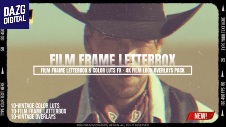 Videohive Film Frame Letterbox & Color LUTs FX 4K Film Look Overlays Pack MOGRT 58540061